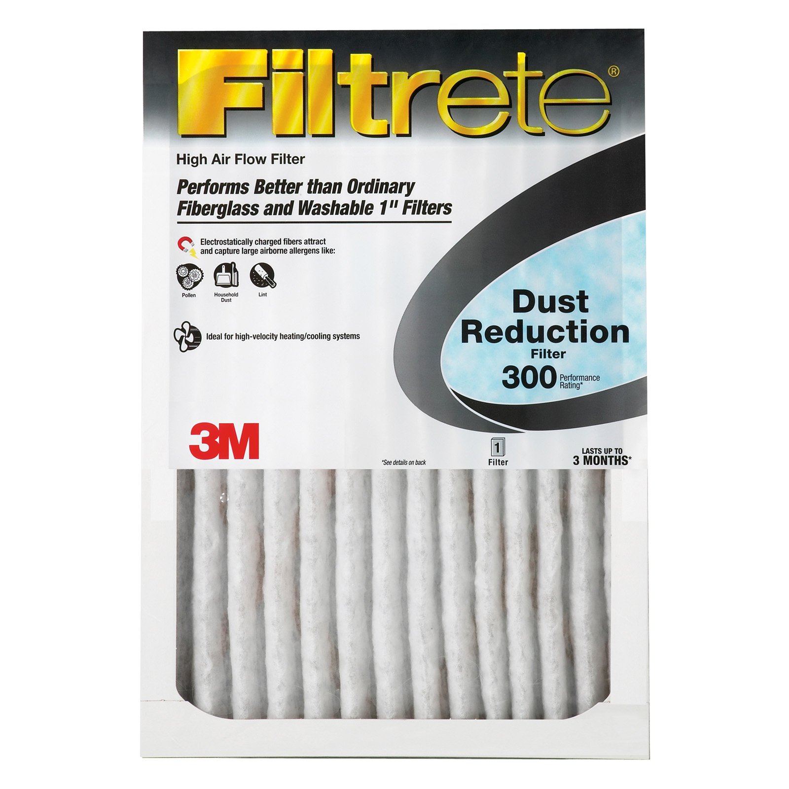Filtrete 300-4 16x20 x 1 in. Basic Dust & Lint Pleated Furnace Air Filter, Gray, MPR 300, 3 Months - Quantity 4