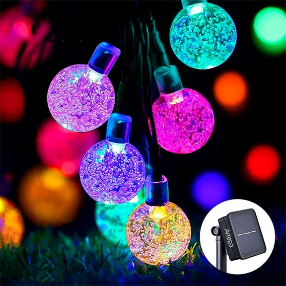 Luces de navidad solares 100 led esferas bola cristal copo de nieve snowflake style Artego  8 modos de uso para exteriores Guirnalda de luces Multicolor
