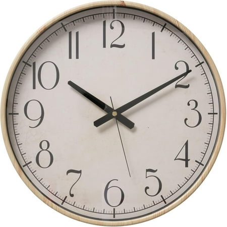 Modernist Home Wall Clock, Quartz Movement, Faux Wood Frame, 15 Inches Diameter, 1 AA Battery (Not Included) Round, Analogue, Second Hand, Retro