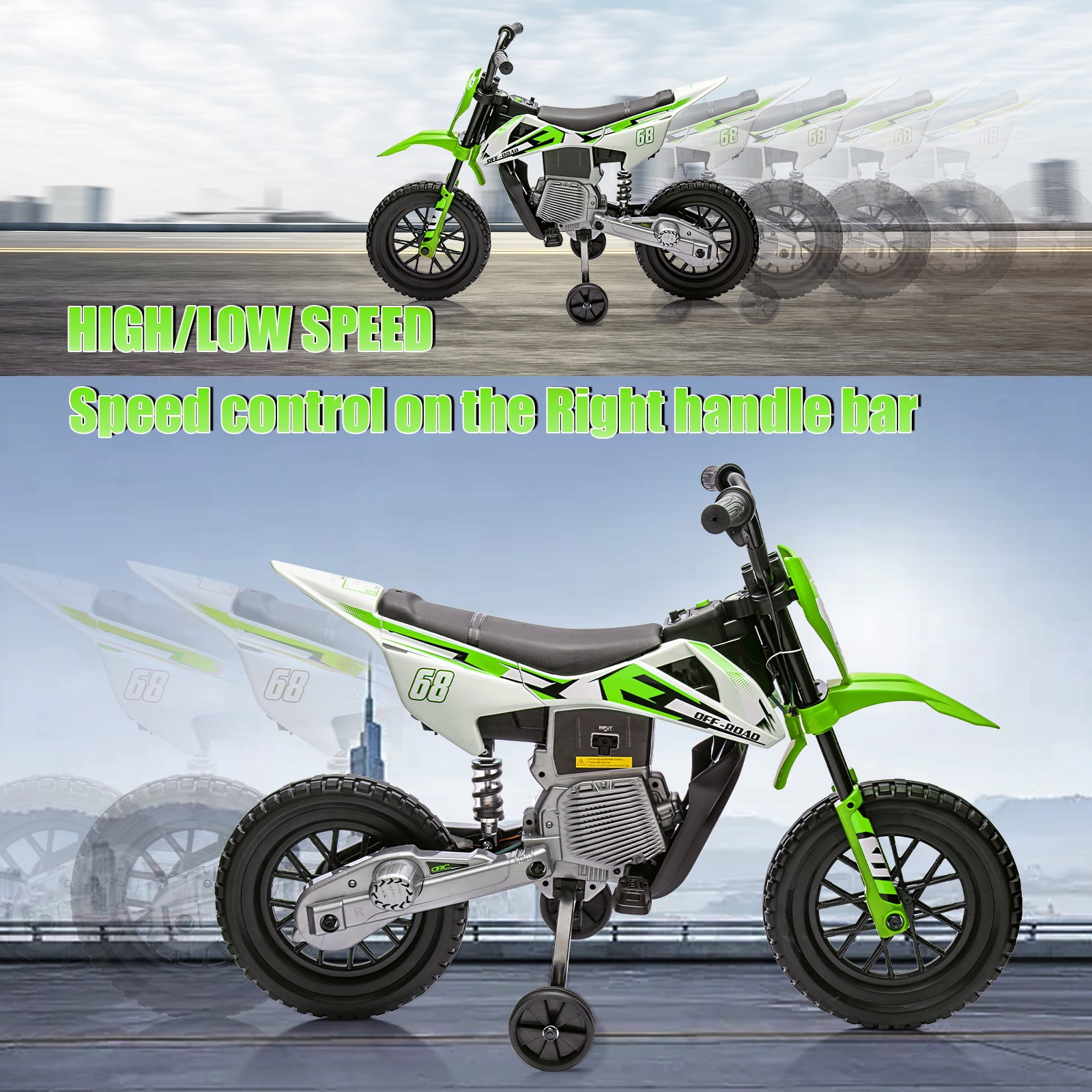 CazToi 12V Kids 3Mph Electric Motorcycle with Training Wheels & Bluetooth Music  for Ages 3-8 Years Old