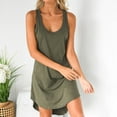 thumbnail image 6 of GaThRRgYP Lightweight Linen Short Sleeve Dress,Women U-Neck Sleeveless Racer Back Solid Sleeveless Sport Casual Skirt Dress, 6 of 7