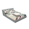 thumbnail image 2 of Ambesonne Nature Fitted Sheet & Pillow Sham Set, Vintage Birds Flowers, Full, Teal Brown, 2 of 2