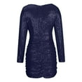 thumbnail image 5 of Sparkly Sequins Formal Dress for Women Long Sleeve Deep V Neck Ruched Mini Dress Cocktail Party Trendy Dress Pink,2XL, 5 of 6