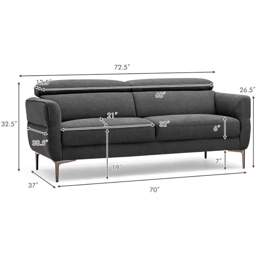 GVN 72.5 Inch Modern Fabric Loveseat Sofa Couch with Adjustable Headrest