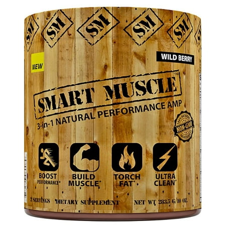 SMART MUSCLE 3-in-1 NATURAL PERFORMANCE AMP - Ultra Clean TOTAL Muscle Defining Preworkout Experience with Fat Shredding Matrix and Muscle Building BCAA Blend - 100% NON-GMO Ingredients - Wild (Best Circuit Workout For Muscle Building)