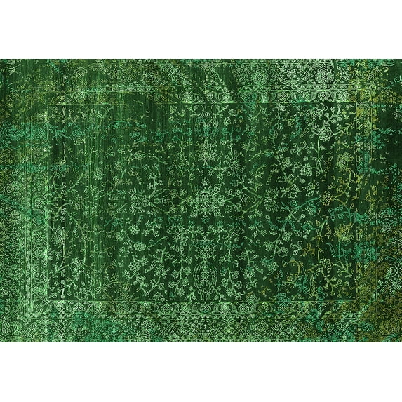 Ahgly Company Indoor Rectangle Oriental Green Industrial Area Rugs, 2' x 5'