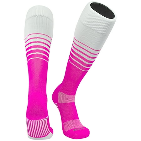 TCK Elite Breaker Fade Lines Knee High Sports Socks - White Hot Pink (S)