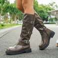thumbnail image 4 of Fashion Casual Boots Thick Heel Metal Buckle Long Tube Versatile Women's Footwear Fall Winter Outdoor Comfort Coffee,41, 4 of 9