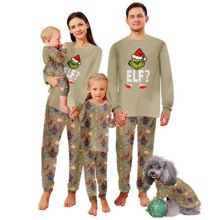 

FUNIER Matching Family Christmas Pajamas The Grinch Khaki Printed Sizes for Adult-Kids-Baby-Pet 2 Pieces Top and Pants Bodysuits Pajamas Sets
