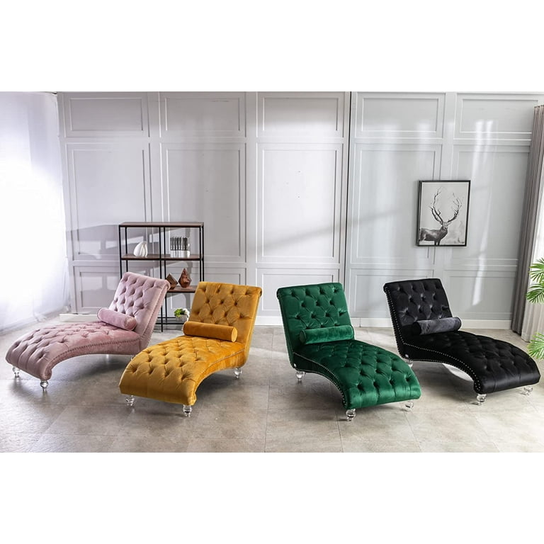 KINFFICT Velvet Chaise Lounge Chair with Toss Pillow, Modern Tufted Button Lounge Chair, Upholstered Indoor Sleeper Chair for Living Room, Bedroom, KINFFICT Velvet Chaise Lounge Chair with Toss Pillow, Modern Tufted Button Lounge Chair, Upholstered Indoor Sleeper Chair for Living Room, Bedroom,
