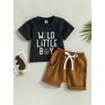 thumbnail image 2 of Bagilaanoe 2pcs Toddler Baby Boys Short Pants Set Letter Print Short Sleeve T-Shirts Tops + Shorts 3M 6M 12M 18M 24M 3T Kids Casual Summer Outfits, 2 of 8