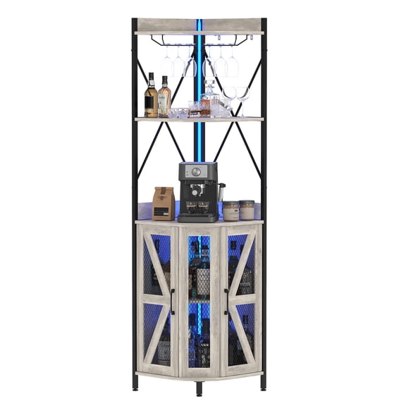 COZONY 60" Corner MDF Wine Cabinet, Freestanding Wine Storage with Multiple Shelves for Living Room, Dining Room, Home Bar,Gray