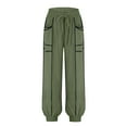 thumbnail image 5 of ManxiVoo Women Casual Wide Leg Pants with Pockets Soft Lounge Drawstring Trousers for Daily Use L Size Mint Green, 5 of 6