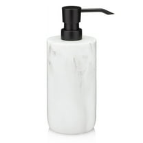 Essentra Home White Marble Soap Dispenser with Black Pump, Refillable Liquid Soap Dispenser for Bathroom & Kitchen. 16 Oz. Capacity.