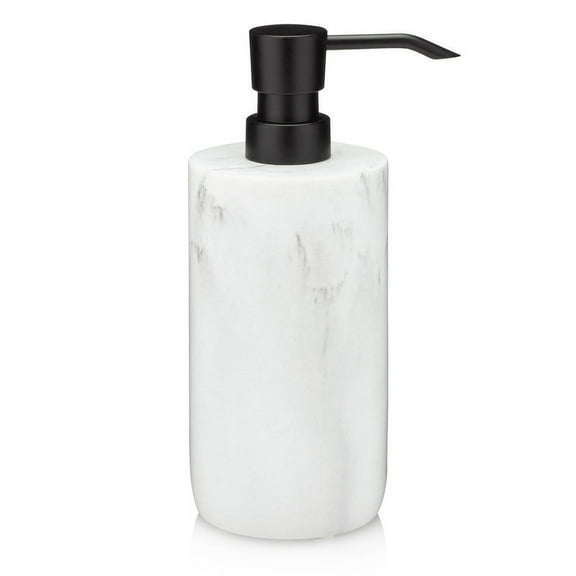 Essentra Home White Marble Soap Dispenser with Black Pump, Refillable Liquid Soap Dispenser for Bathroom & Kitchen. 16 Oz. Capacity.