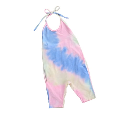

Canrulo Toddler Baby Girls Straps Rompers Halter Backless Tie Dye Jumpsuit One Piece Summer Baggy Playsuit Pink 6 Years