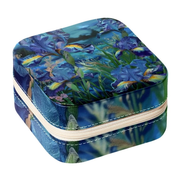PhooArto Small Jewellery Box, Irises Floral at Night Portable Travel Mini Jewelry Case for Women Leather Ring Organizer