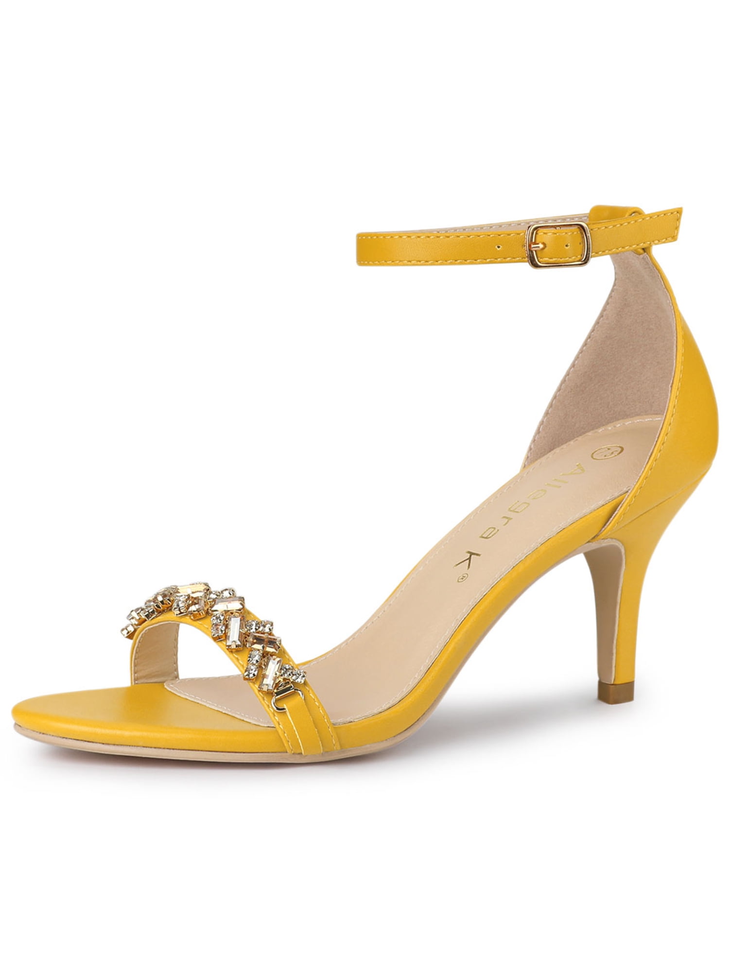 yellow ankle strap heels