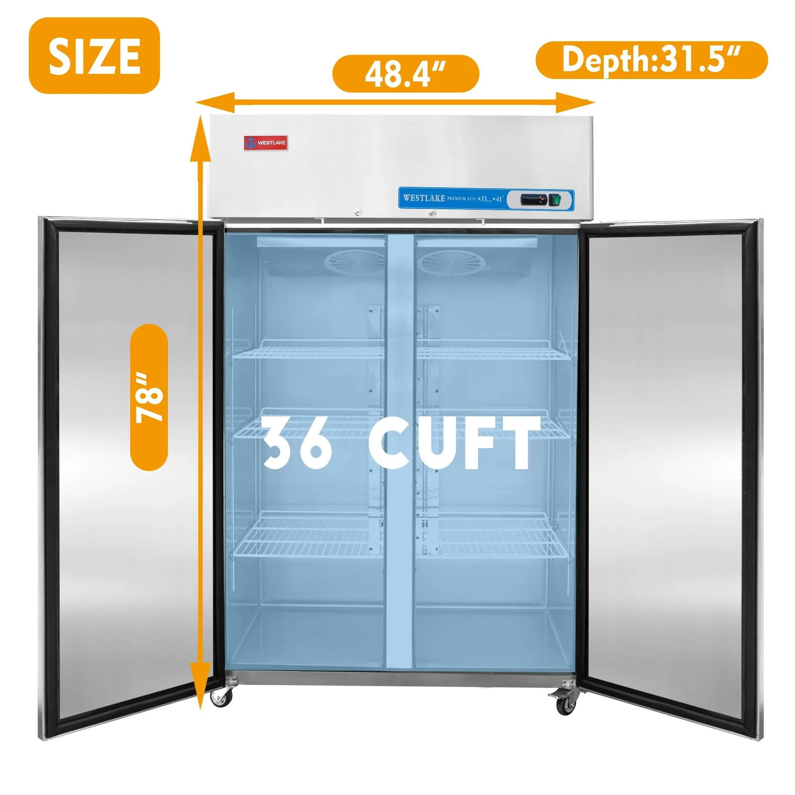  WESTLAKE Commercial Freezer 48W 2 door 2 Section Stainless  Steel Reach in Solid door Fan Cooling 36 Cu.ft Freezer for Restuarant, Bar,  Shop, etc : Industrial & Scientific