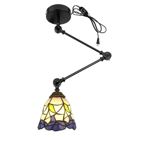 Kiven Pendant Light Fixture Adjustable Height Swing Arm Hanging Lights Retractable Design with 15ft Plug-in Cord, Tiffany-style Ceiling Pendant Light for Kitchen Island Picture Office XDD536
