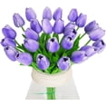 thumbnail image 1 of BRILLAR Flores artificiales de tulipán morado de tacto real, perfectas para bodas, decoración del hogar, fiestas y proyectos de bricolaje., 1 of 5
