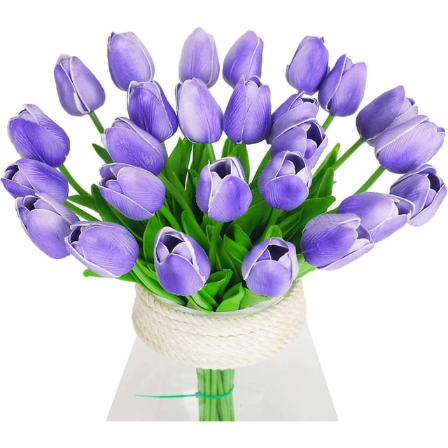 BRILLAR Flores artificiales de tulipán morado de tacto real, perfectas para bodas, decoración del hogar, fiestas y proyectos de bricolaje.