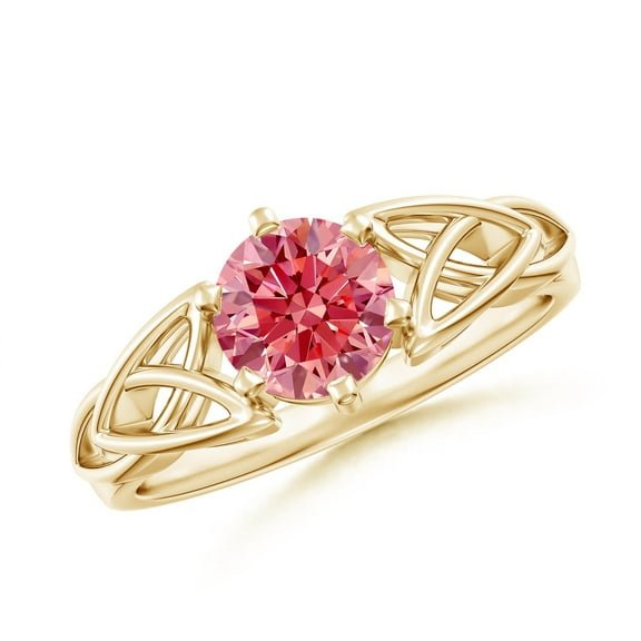 ANGARA IGI Certified Lab Grown 1 Ct Pink Diamond Celtic Knot Ring for Women in 14K Yellow Gold (Size-6.4mm| Clarity-VS) | Anniversary, Jewelry Gift for Women | Lab-Grown Pink Diamond Ring