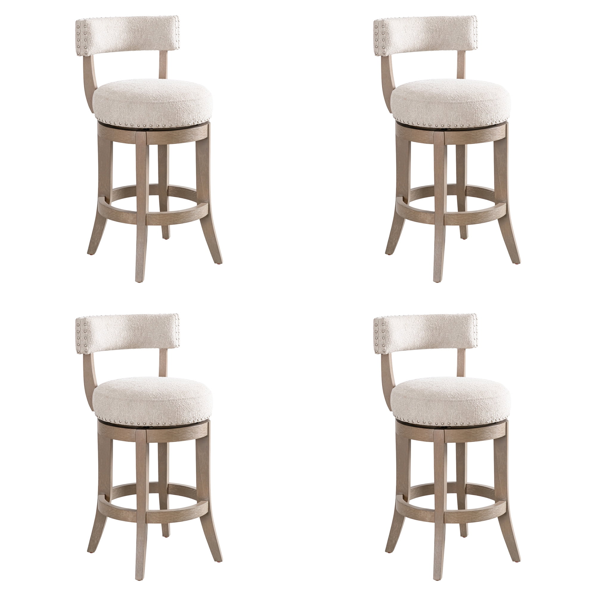 Mystic Solid Wood Upholstered 26" Counter Height Swivel Barstool with Ancient Stone Fabric Seat - Set of 4