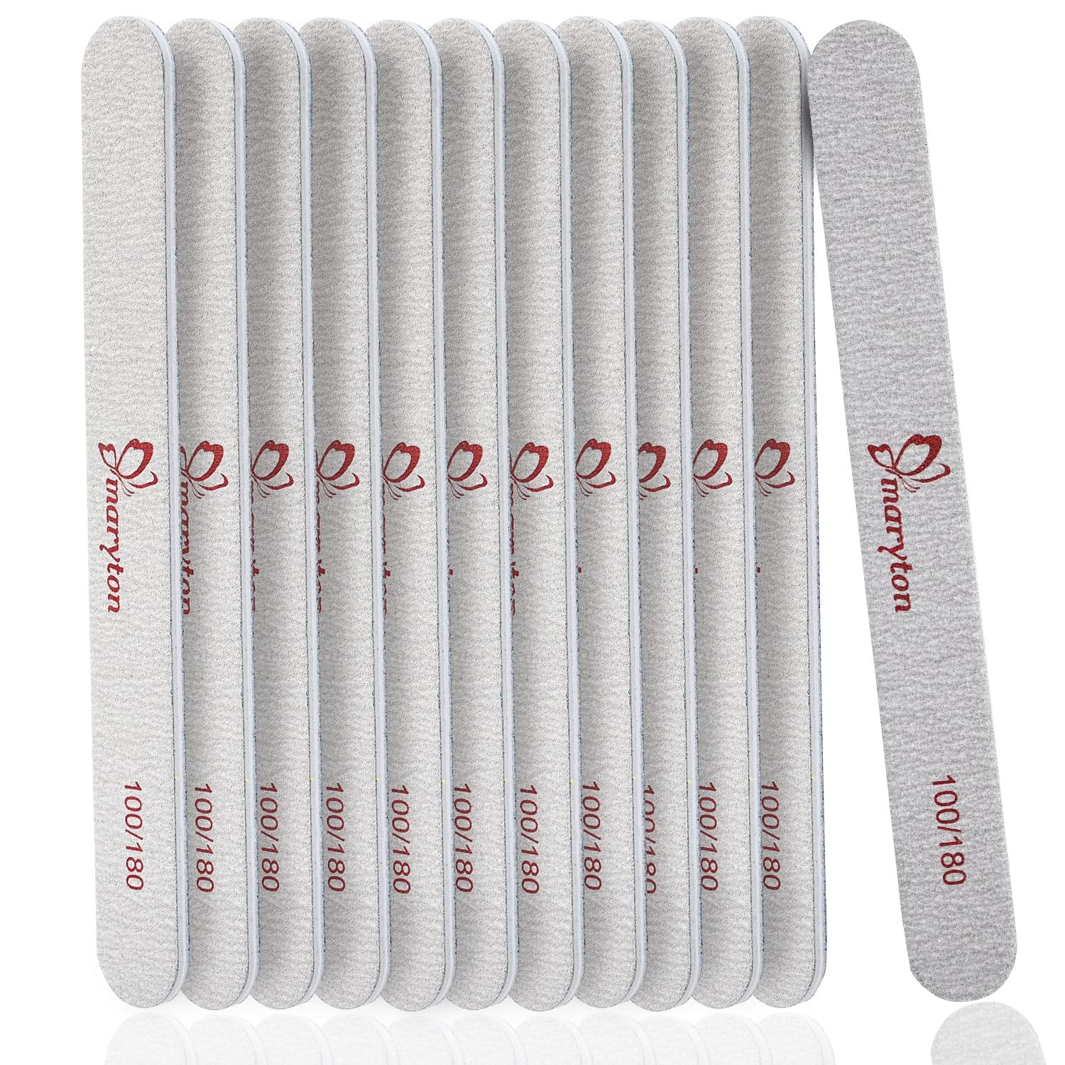 Maryton 12 Pcs Professional Double Sided Nail Files,100/180 Grits Acrylic Nails Poly Gel Nail