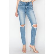 Risen High Rise Knee Distressed Skinny Jeans