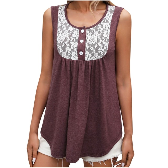 Hauts Grande Taille pour Femmes en Liquidation, Blouse à Manches Courtes d'Été pour Femmes, Haut Décontracté à Col Rond avec Dentelle et Patchwork