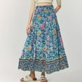 thumbnail image 4 of Nokdvo Women's 2025 Boho Maxi Skirts Summer Vocation Beach Long Skirts Casual Flowy High Waist Skirt A Line Floral Trendy Skirt Pleated Mini Skirts Cyan, 4 of 5