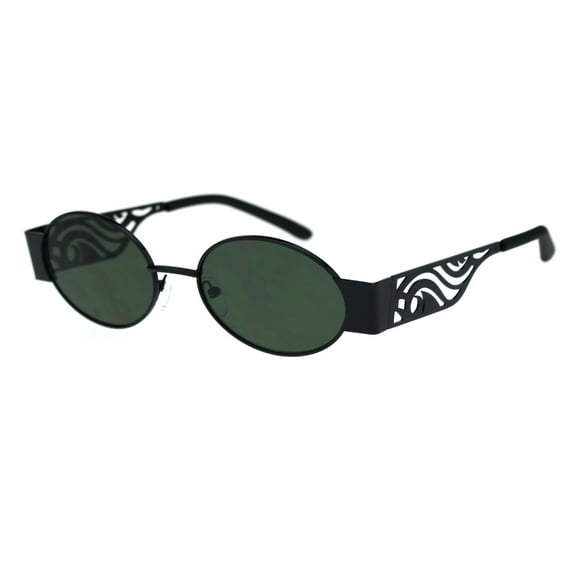 Art Deco Die Cut Thick Arm Oval Round Pimp Sunglasses Black Green