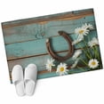 thumbnail image 2 of Area Rug 2 x 3 Ft, Daisy Flower Indoor Accent Bathroom Rugs for Kitchen/Laundry Room, Vintage Horseshoes Farmhouse Wooden Grain Teal Washable Non-Slip Runner Floor Mat for Entryway, Living Room, 2 of 7