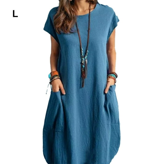 serony Robe Polyester Femme Sans Manches Ample Pull Couleur Unie Remplacement Décontracté Respirant Mode Robes Filles Vêtements Bleu L