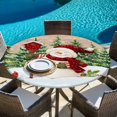 thumbnail image 6 of Red Green Snowman Christmas Round Tablecloth, Fitted Table Cover with Elastic for 55"-60" Round Tables, Xmas Tree Snowflake Winter Wooden Table Cloth Outdoor Dinning Party Waterproof Tablecloths, 6 of 7