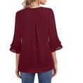 thumbnail image 6 of Ladies Tops and Blouses Women's Fashion Casual Seven Point Flared Sleeve Double Chiffon Waist Solid Color V Neck Top Long Sleeve T shirt Women, 6 of 6