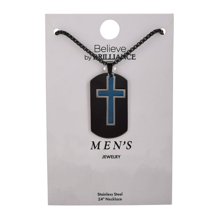Believe by Brilliance Men's Stainless Steel Dog Tag with Cross