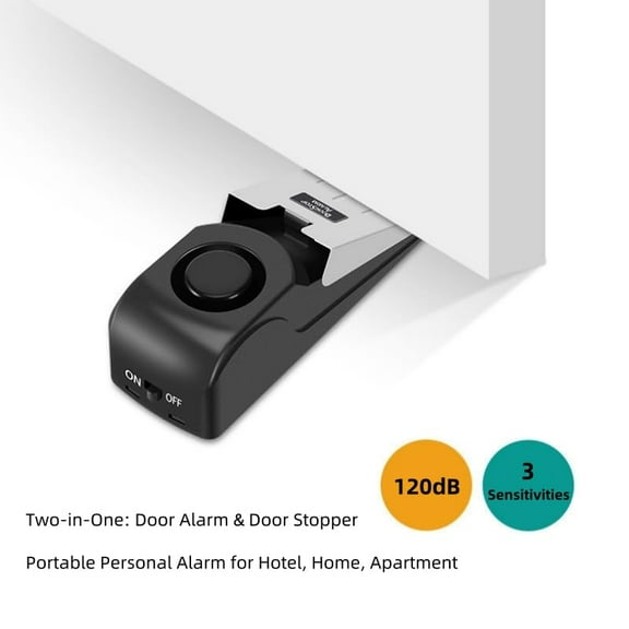 Door Stop Alarm with 120dB Siren, Portable Wedge Door Stopper Security Alarm for Travel, Home, Apartment, Hotel, Entry Alert & Self Defense Device – 1 Pack