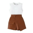 thumbnail image 2 of Little Girls Summer Shorts Sets White Sleeveless Tank Top PU Leather Shorts Sets, 2 of 10