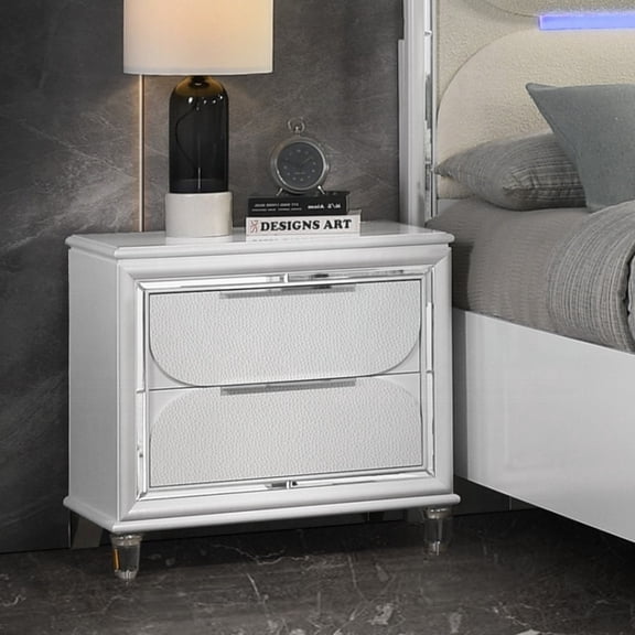Miekor Furniture Glamorous Pearl White Finish Nightstand with Drawers Storage Durable Acrylic Legs Wooden Modern Bedroom Furniture 1pc 66315