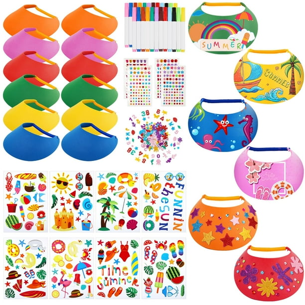 Gorro con visera de espuma Outus para niños con pegatinas de verano, paquete de 12