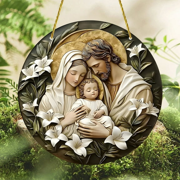 Christmas Nativity Ornament Round Signboard, Virgin Mary Blessed Mother Ornament Home Wall Decor, Catholic Christmas Ornaments, Christian Ornaments for Holiday Door Hanging Decor