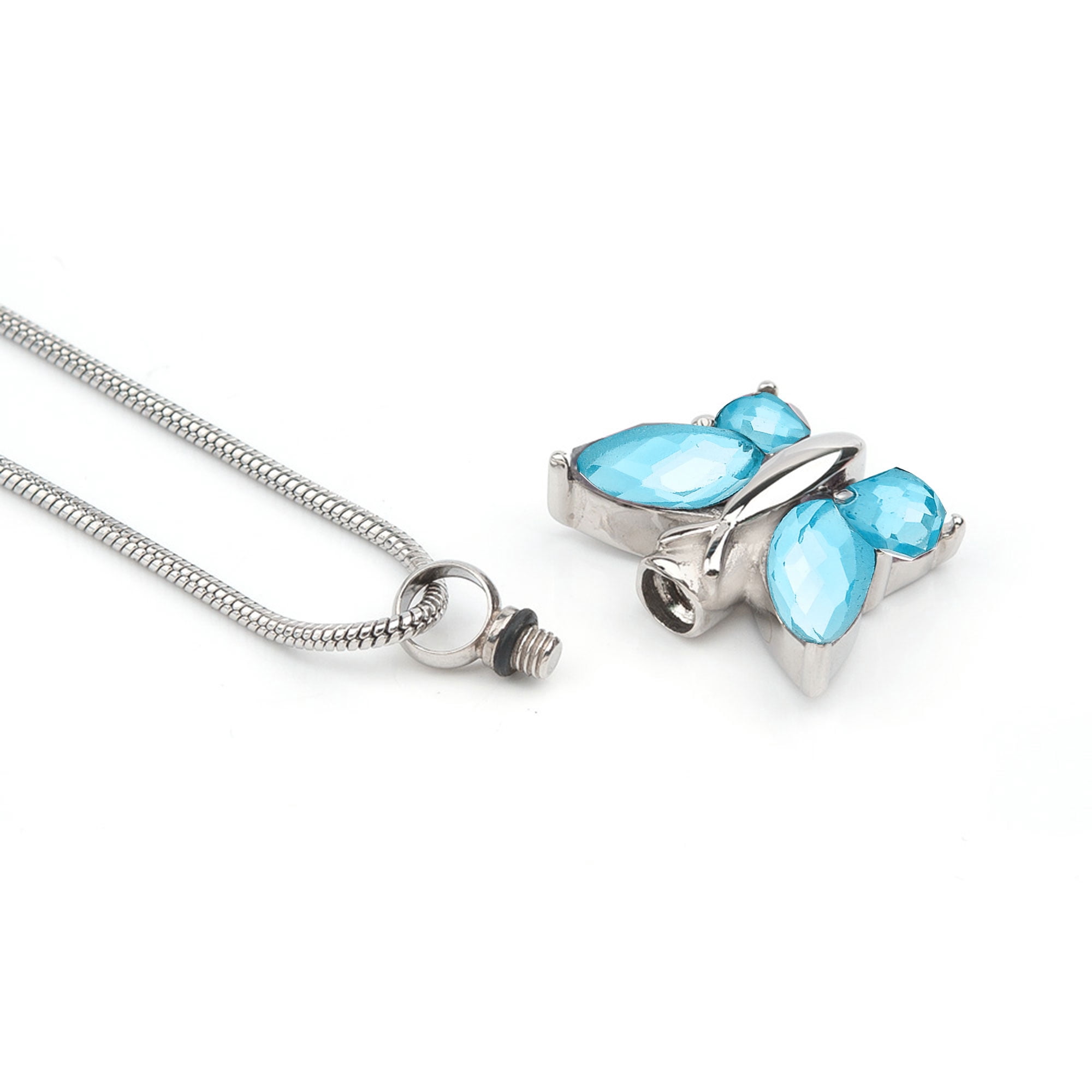 Women's Aqua Human Cremation Jewelry Murano Glass Butterfly Funerl Urn Pendant Necklace for Ashes Memorial Keepsake with Free Fill Kit and Velvet Jewelry Box