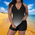 thumbnail image 2 of Women's Plus Size 2 Piece Swimsuit V Neck Sleeveless Gradient Print Tank Tops High Waist Shorts Modest Swimwear (XL, Black), 2 of 5