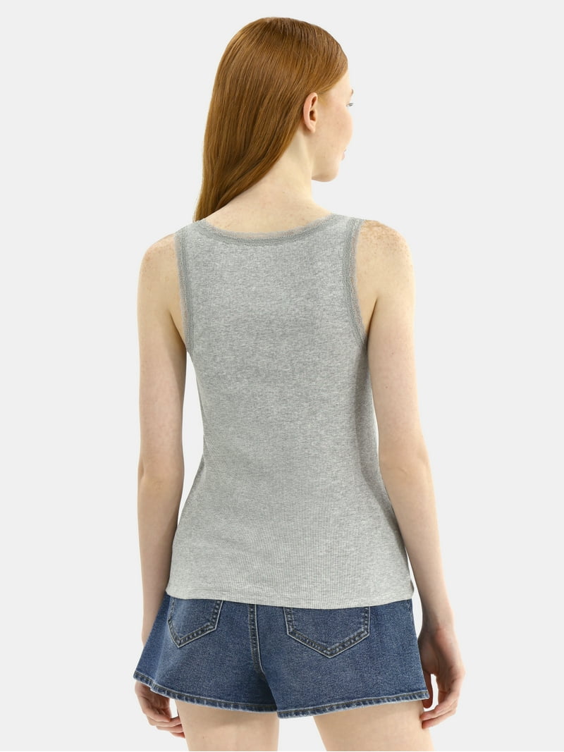 No Boundaries Lace Cotton Henley Tank, Women's - Walmart.com