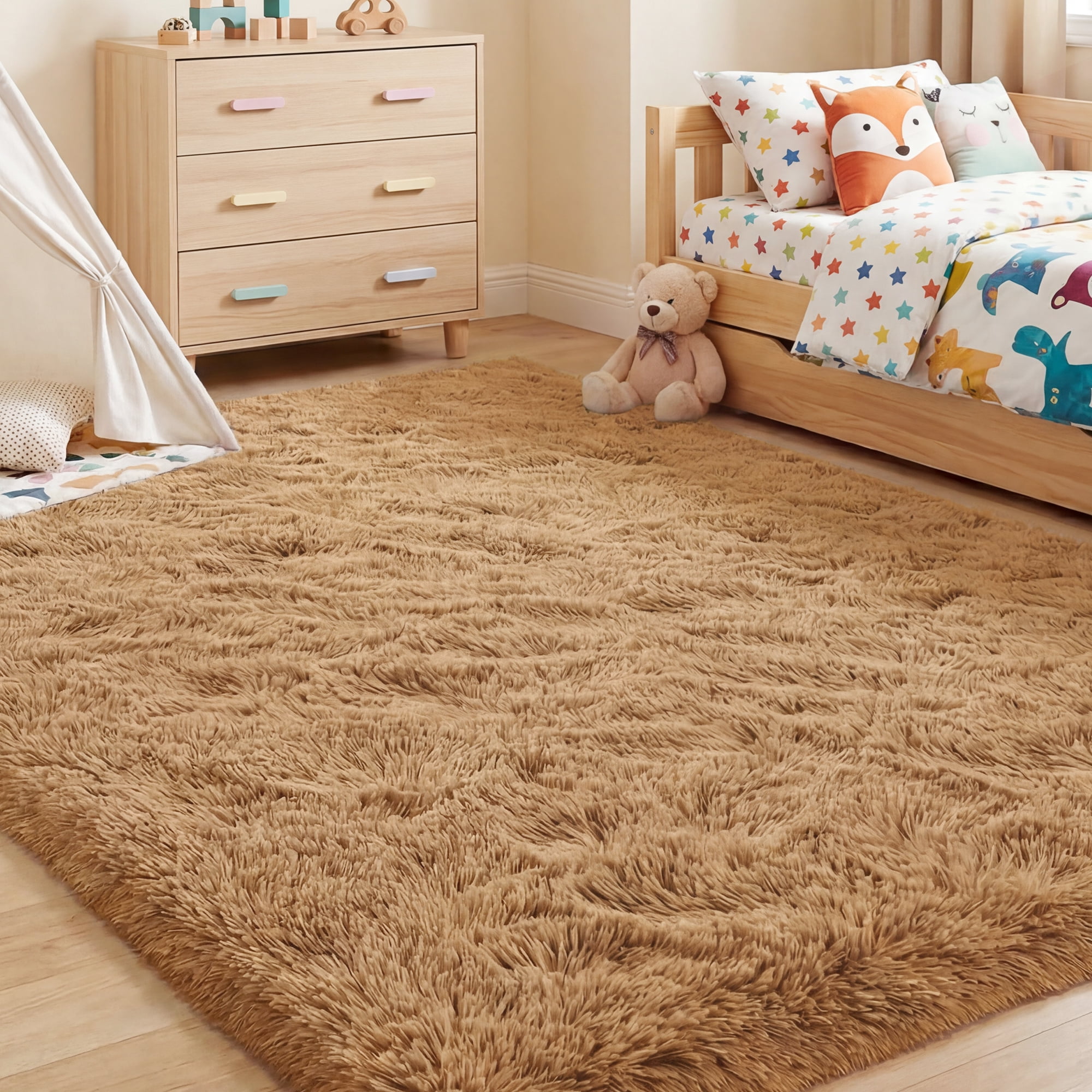 Lalado 9ft x 12ft Area Rug, Soft Fluffy Indoor Shag Area Rugs for Living Room Bedroom Decor Carpet, Camel/Brown