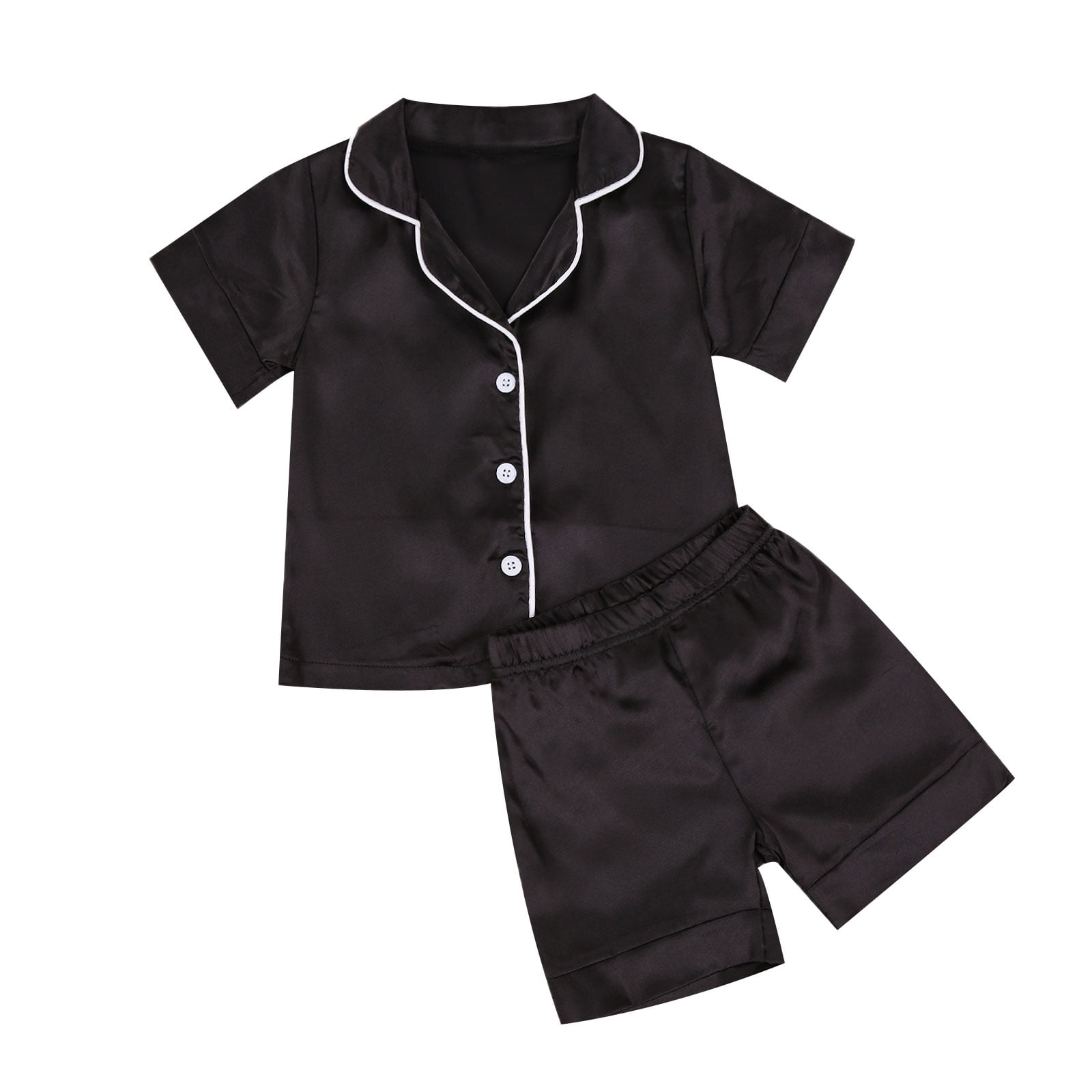 Sayoo Toddler Baby Black Satin Pajamas Infant Boy Short Long Sleeve Short Long Pants Sleepwear Casual Button Two Pieces Set Other