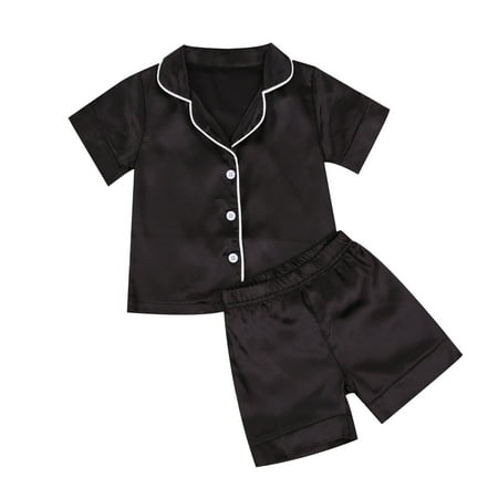 

Kids Satin Pajamas Set Long Sleeve Satin Silk PJS Set Button-Down Sleepwear Nightwear Loungewear 2 Pieces