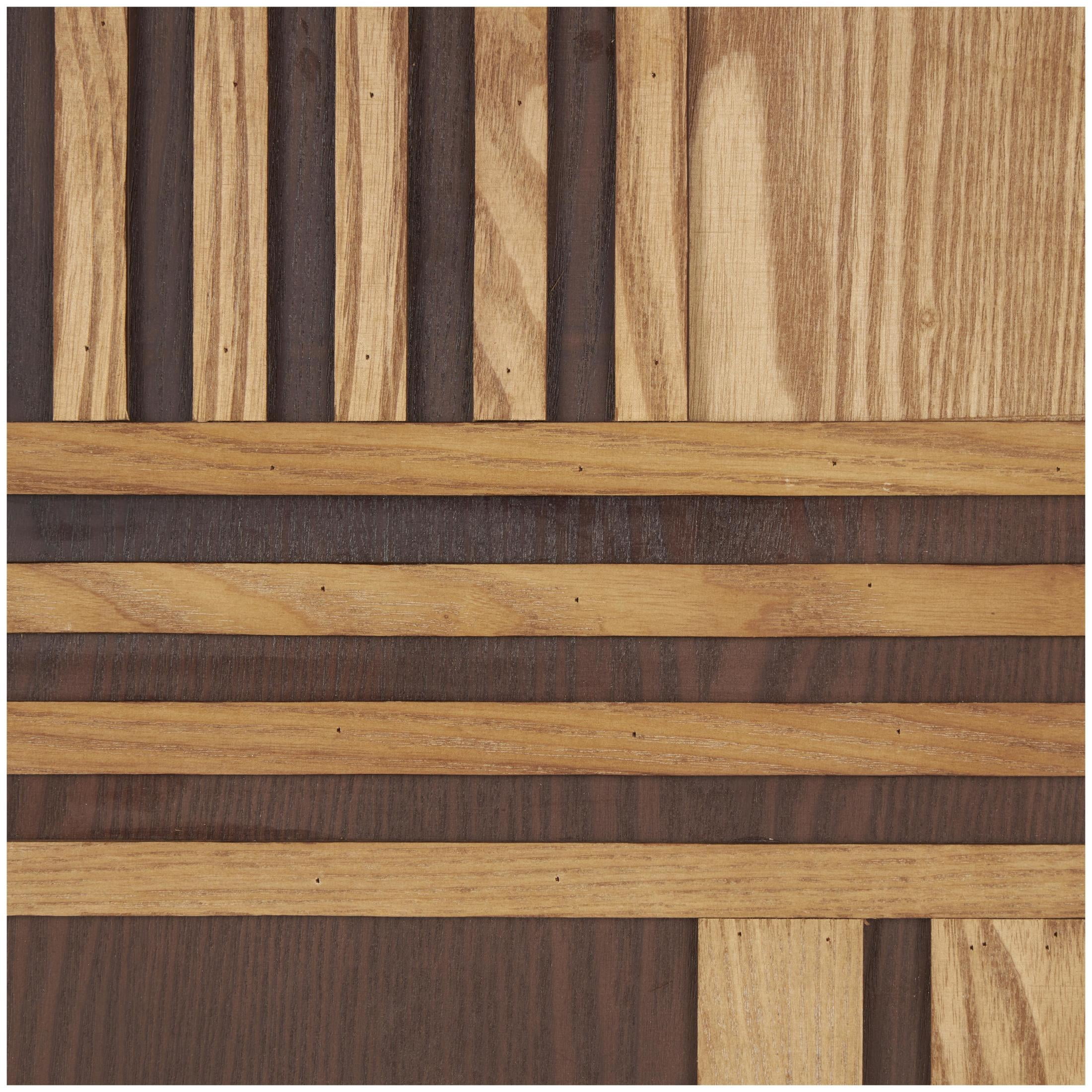 DecMode Brown Wooden Handmade Carved Two-Toned Geometric Wall Decor (2 Count)